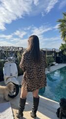 Leopar Desenli Blazer Ceket Ve Şort Etek Takım