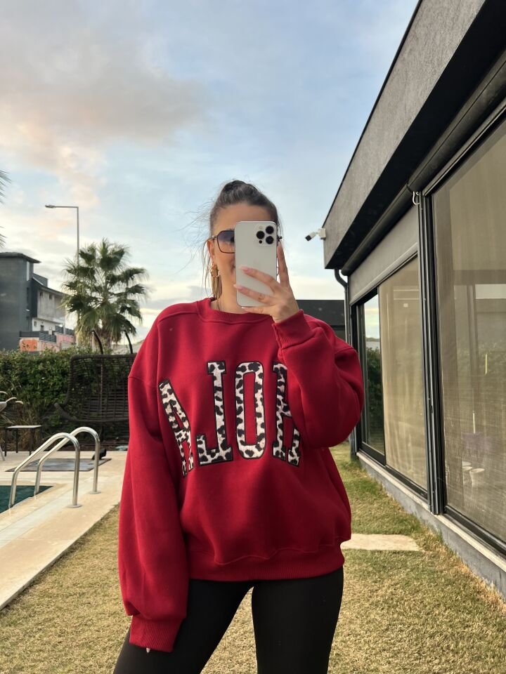 Hola Lüx Kalite 3 İplik Şardonlu Bordo Sweatshirt
